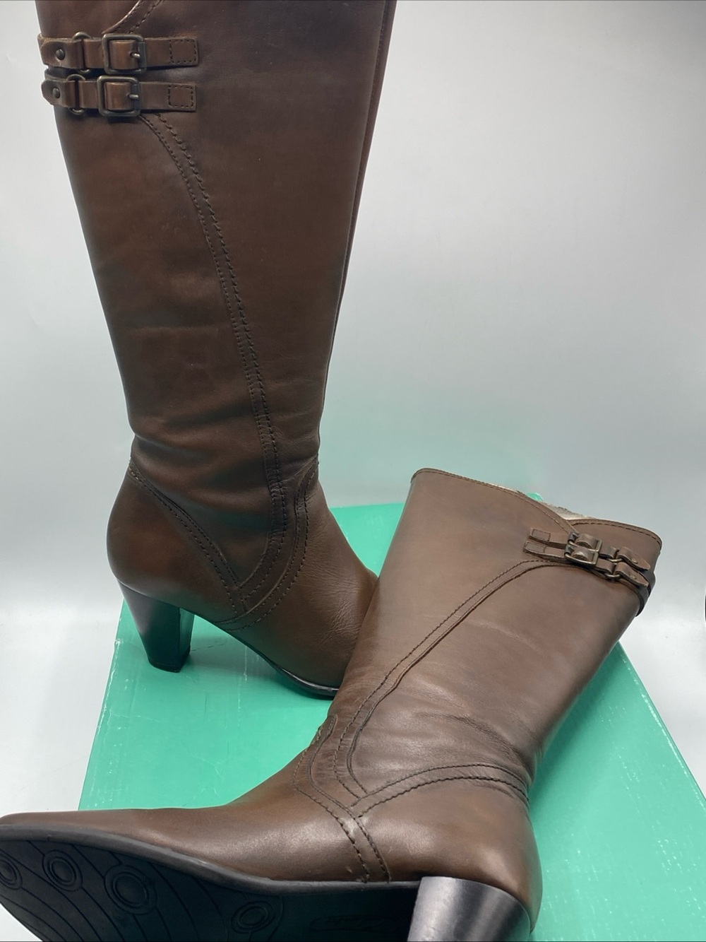 Clarks Knee High Boots Women Brown Leather Media Art Tan 62354 Size 6M Winter